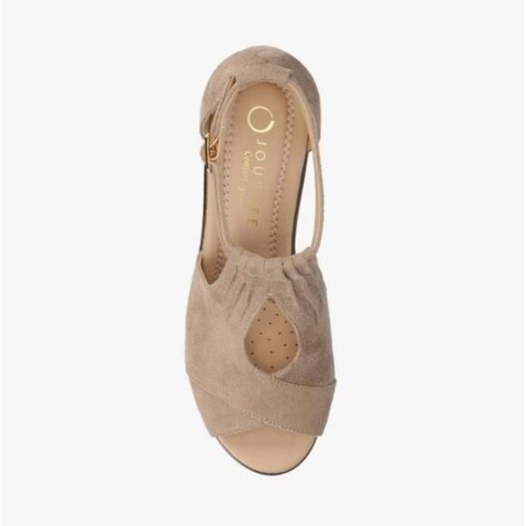 Journee Collection Kedzie Wedge Heeled Sandals Faux Suede Taupe Size 8.5 – New - Picture 2 of 10